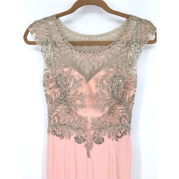 NWT Milano Formals Size 4 Light Pink Chiffon Beaded Prom Maxi Dress Formal Gown - Picture 4 of 16